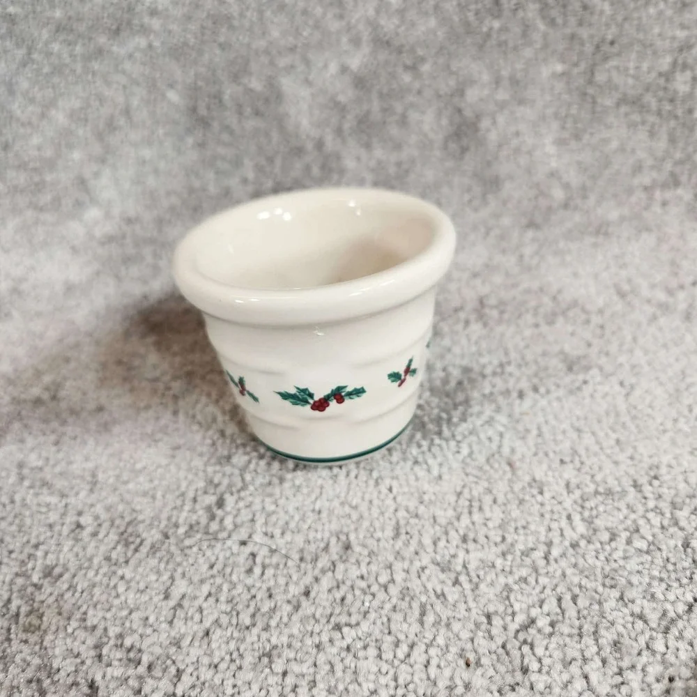 Longaberger Votive Cups Ivory Christmas Holly Pottery Set of‎ 2